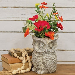 Antiqued Resin Owl Planter - 9.25"H