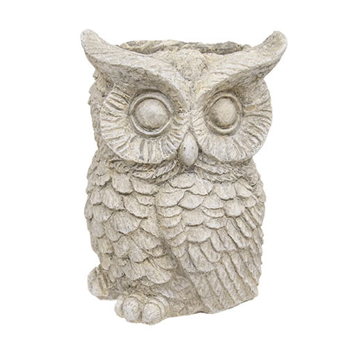 Antiqued Resin Owl Planter - 9.25"H