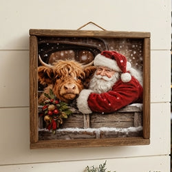 Santa & Highland Winter Truck Portrait - 12" Sq.