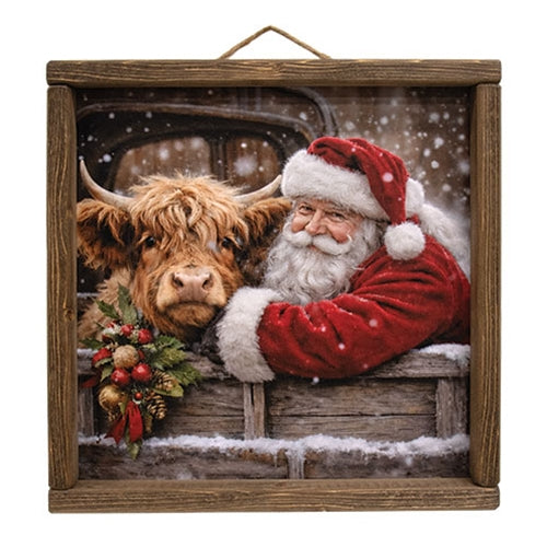 Santa & Highland Winter Truck Portrait - 12" Sq.
