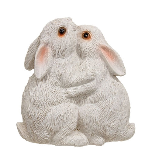 Resin White Hugging Bunnies - 5.5"H