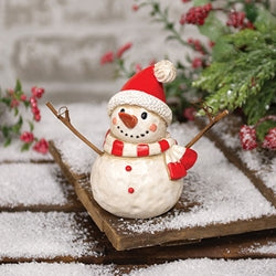 Resin Snowman with Red Hat - 4.5"