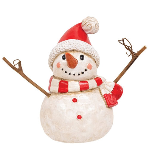Resin Snowman with Red Hat - 4.5"