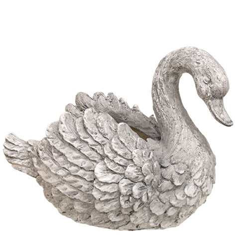 Resin Distressed Swan Planter - 8"H