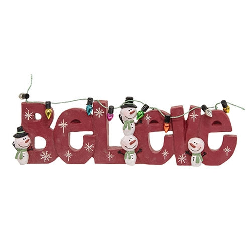 Resin Believe with Snowman and Lights - 6.25" L