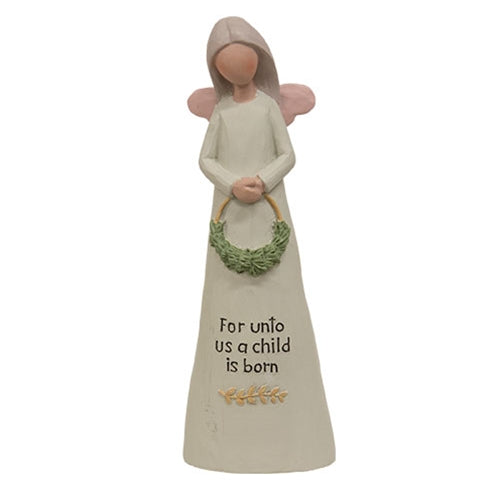 Unto Us A Child Is Born Resin Angel - 5"H