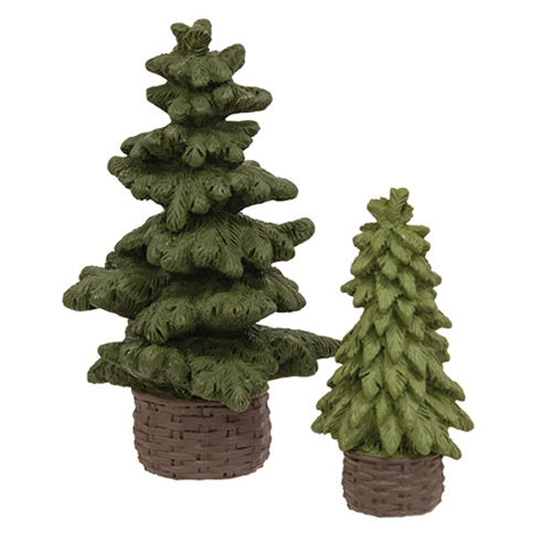 2/Set - Resin Evergreen Trees in Baskets - 3.5"H