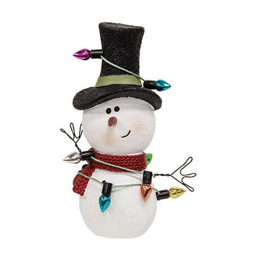 Resin Snowman with Hat and Christmas Lights - 3.5"H