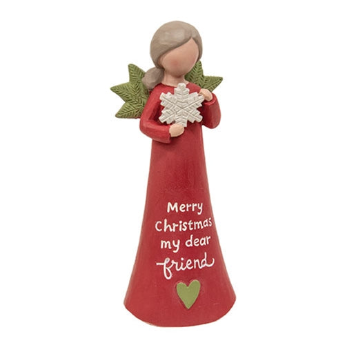 Merry Christmas Dear Friend Resin Angel w/Snowflake - 4.25"H