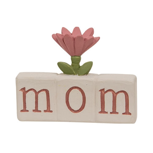Mom Resin Block w/Pink Flower