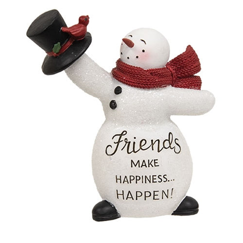 Friends Make Happiness Happen Resin Snowman w/Tophat - 4"H