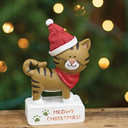 Meowy Christmas Resin Tabby Cat Block