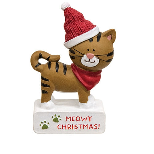 Meowy Christmas Resin Tabby Cat Block