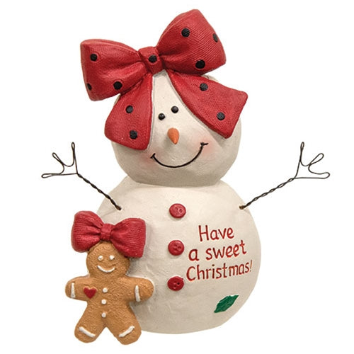 Have A Sweet Christmas Resin Snowgirl With Gingerbread Man