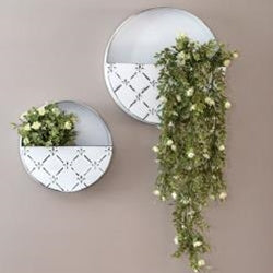 *2/Set Whitewashed Galvanized Fleur De Lis Wall Pockets