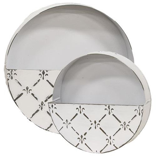*2/Set Whitewashed Galvanized Fleur De Lis Wall Pockets