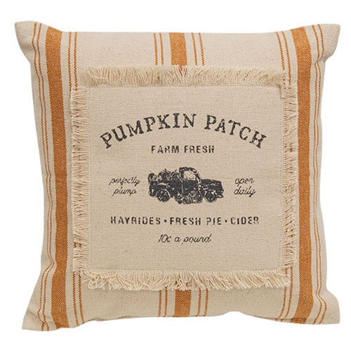Pumpkin Patch Orange Ticking Stripe Pillow 10"
