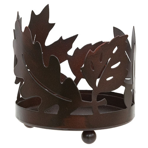 Rusty Finish Metal Fall Leaves Pillar Holder - 4.25"H