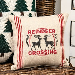 Reindeer Crossing Striped Pillow