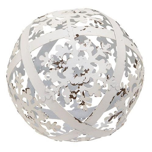 White Distressed Metal Snowflake Sphere 4"