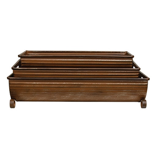 3/Set - Rusty Metal Trough Planters