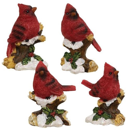 Resin Cardinal on Branch Figurine 4 Asstd.