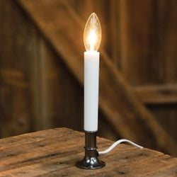 White Electric Candle Lamp on Pewter  Base 7"