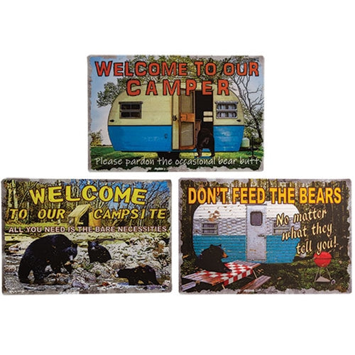 Camping Welcome Tin Sign 3 Asstd.