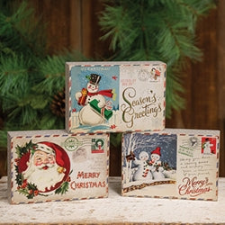 Vintage Christmas Postage Stamp Box Sign - 6.5" x 4.5"