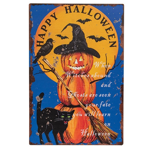 Happy Halloween Witchy Jack & Cat Tin Sign - 10x15
