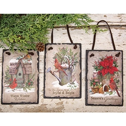Winter Woodland Cardinal Mini Slate Hanger - 3 Asstd.