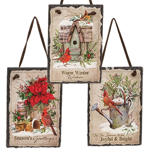 Winter Woodland Cardinal Mini Slate Hanger - 3 Asstd.