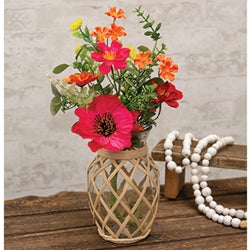 Rattan Wrapped Glass Vase - 8"H