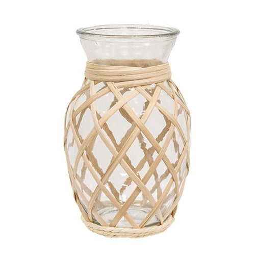 Rattan Wrapped Glass Vase - 8"H