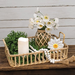 Natural Rattan Basket Tray With Handles - 16.5"x12"