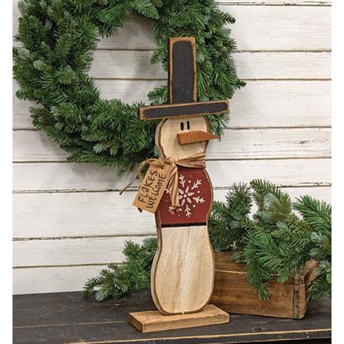 "Flakes Welcome" Skinny Snowman w/Top Hat on Base