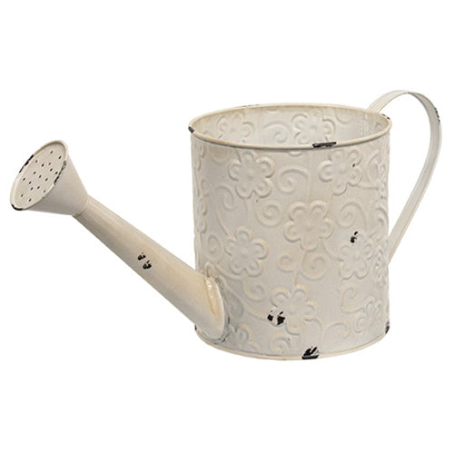 Distressed Antique White Floral Watering Can