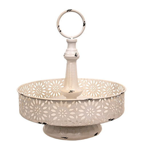 Distressed Antique White Metal Vintage Single Tiered Tray