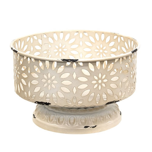 Distressed Antique White Metal Vintage Planter Cup