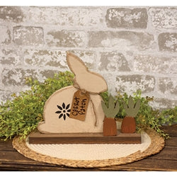 Rustic Wood Carrot Patch Bunny on Base