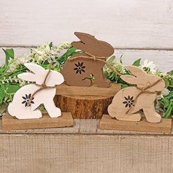 Rustic Wood Baby Hopping Silhouette Bunny 3 Asstd.