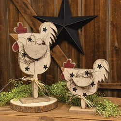 Rustic Wood Stars Chicken on Base 18.5"H