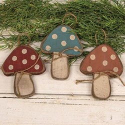 Rustic Wood Mushroom Ornament 3 Asstd.