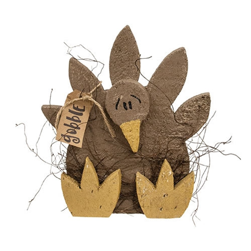 Rustic Wood Sitting "Gobble" Turkey