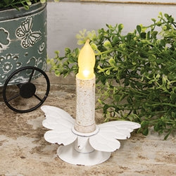 Distressed White Metal Butterfly Taper Holder