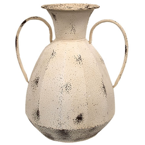 Antique White Distressed Textured Metal Selma Vase - 14"H