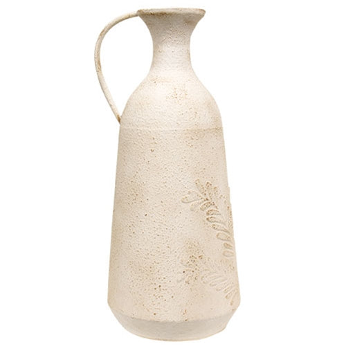 Antique White Distressed Textured Metal Pitcher - 16.5"H