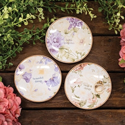 Vintage Floral Ceramic Trinket Tray - 4" dia - 3 Asstd.