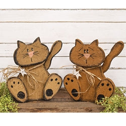 Rustic Wood Sitting Cat - 14"H - 2 Asstd.