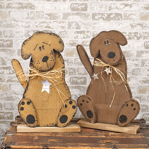 Rustic Wood Sitting Dog on Base w/Stars - 22.75"H - 2 Asstd.